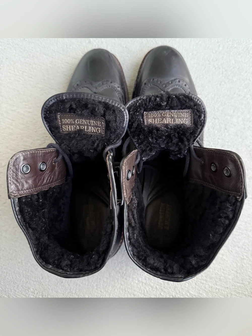 Johnston & Murphy Jennings Shearling Boots 10.5 M Black Leather Wing Tip Brazil